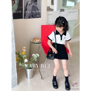 Bộ Đồ 2 Món Gồm Áo Polo Tay Ngắn Cổ Polo Và Váy Hàn Quốc Dành Cho Bé Gái