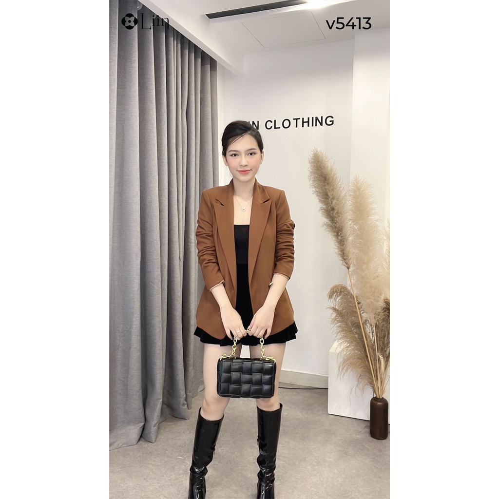 Áo vest nữ công sở màu nâu dài tay nhún kiểu dáng sang trọng, thanh lịch Liin Clothing V5413 | BigBuy360 - bigbuy360.vn