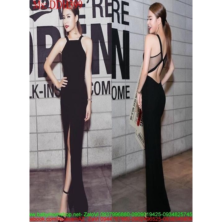 Đầm dạ hội cổ yếm hở lưng và xẻ đùi sành điệu sang trọng DDH399