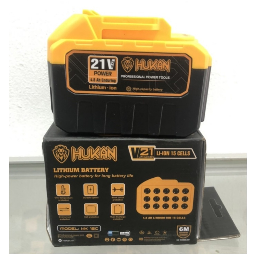 Pin máy khoan,siết bulong pin,máy mài pin HUKAN 15cell mẫu mới 2023 chân pin phổ thông dung lượng 4.8Ah