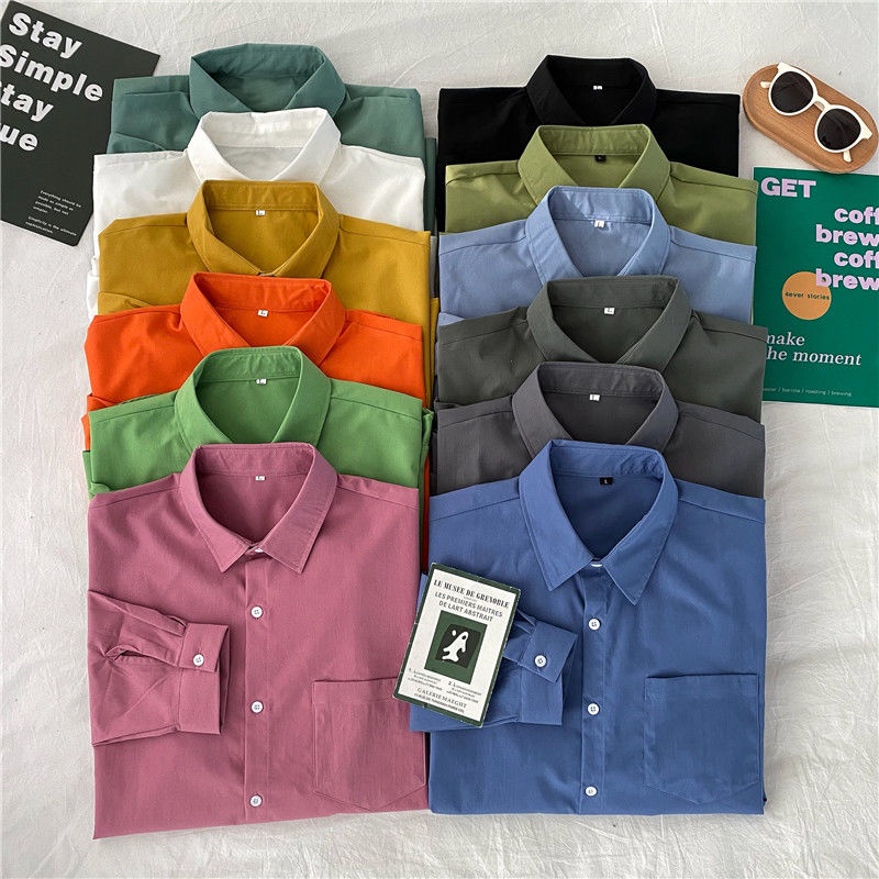 Áo sơ mi tay dài dáng rộng màu sắc retro phong cách Hàn Quốc thời trang xuân thu cho nữ