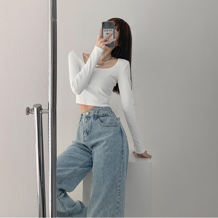 Quần jean nữ lưng cao/ Quần bò nữ ống rộng ulzzang EO CHÉO phong cách Hàn Quốc mặc lên cực tôn dáng RÔ STORE QD21