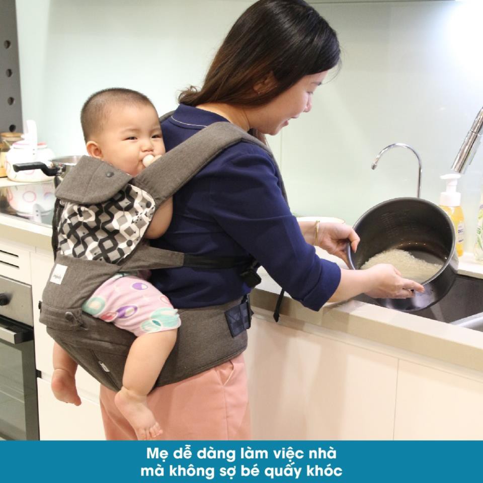 Địu ngồi trẻ em cao cấp siêu mềm - siêu thoáng địu 5 tư thế Comfybaby HC003 cho bé từ sơ sinh tới 36 tháng có mũ đỡ đầu