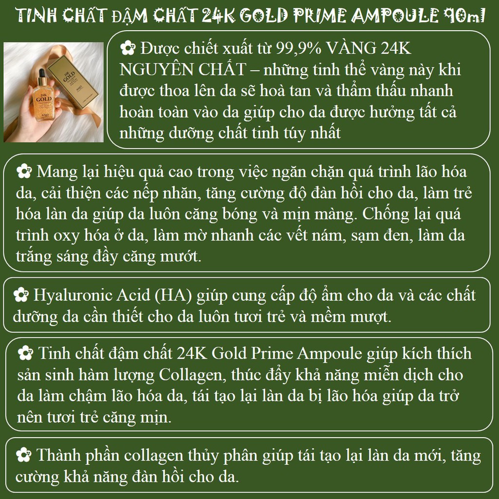 Serum Dưỡng Da Anjo 💖 FREESHIP 💖 TINH CHẤT ĐẬM CHẤT 24K GOLD PRIME AMPOULE ANJO 90ML