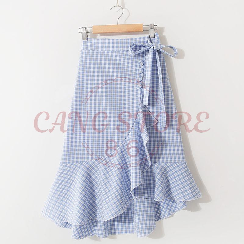 Chân váy đuôi cá kẻ sọc caro - Chân váy dài eo thun đằng sau - Chân váy dài ulzzang (Hàng Quảng Châu)