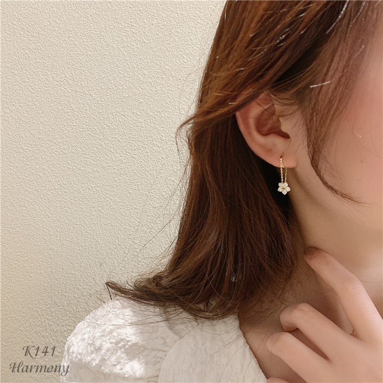Khuyên tai nữ bạc mạ vàng, bông tai Falling Flower mặt hoa 5 cánh sang chảnh, nữ tính K141 TRANG SỨC BẠC HARMONY