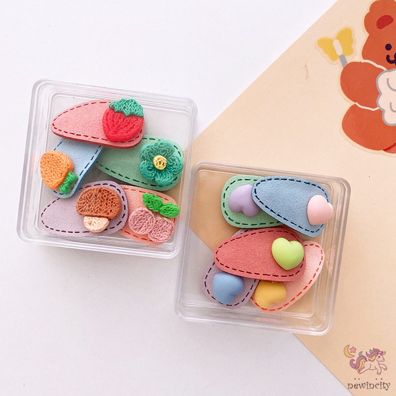 Set 5 Kẹp Tóc Càng Cua Nhỏ Họa Tiết Hoạt Hình Phong Cách Hàn Quốc Cho Bé Gái