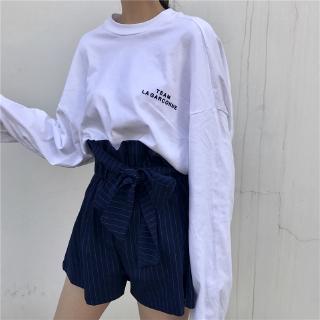 SUXI Áo Thun Nữ Tay Dài Dáng Rộng Có In Chữ Thời Trang Phong Cách Hàn Quốc