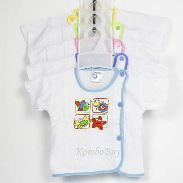 Set 3 Áo sơ sinh TRẮNG tay NGẮN bác sĩ Bosini / Áo trẻ em cúc lệch tay cộc Bossđanna