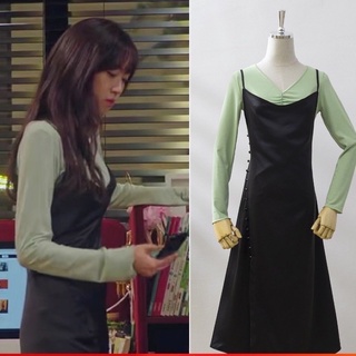 Set áo len và đầm hai dây đen xẻ tà giống Ju Seok Kyung (Han Ji Hyun) phim Penthouse