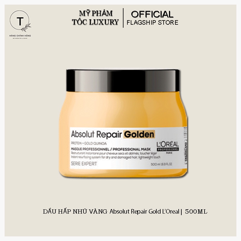 Dầu hấp Loreal Professionnel nhũ vàng phục hồi hư tổn toàn diện Absolut Repair Golden 500ml-250ml