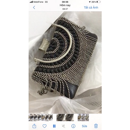 Bóp Đầm Đeo Vai Gắn Hạt Trang Trí Cao Cấp