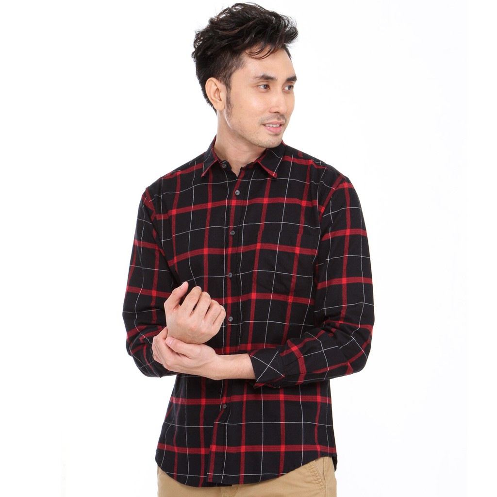 Áo Sơ Mi Nam Vải Flannel Màu Đỏ Đen Phong Cách Ramayana Tangerang - Benhill Hiện Đại 24769-71233