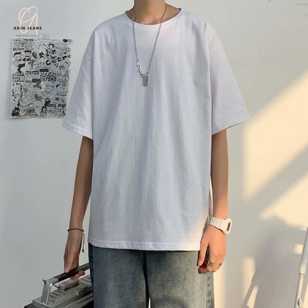 Áo Thun Trắng Trơn Basic Form Rộng, Áo Phông Tay Lỡ Unisex Nam Nữ 100% Cotton Cao Cấp, Akin Jeans APT