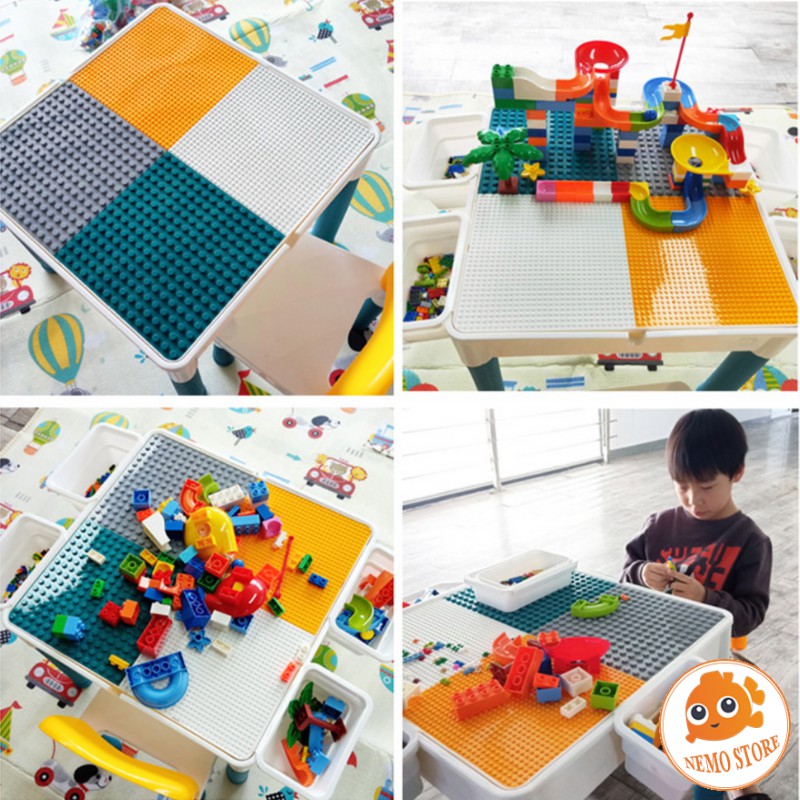 Bàn lego cho bé đa năng hình vuông đủ bộ có ghế - cho bé thoả sức lắp ghép sắp xếp vừa học vừa chơi bổ ích