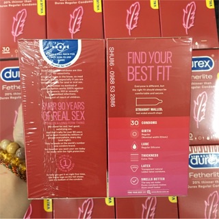 Bao cao su Durex Fetherlite Condom Durex siêu mỏng ôm khít hàng nội địa úc Hộp 30 chiếc, đóng gói kín đáo