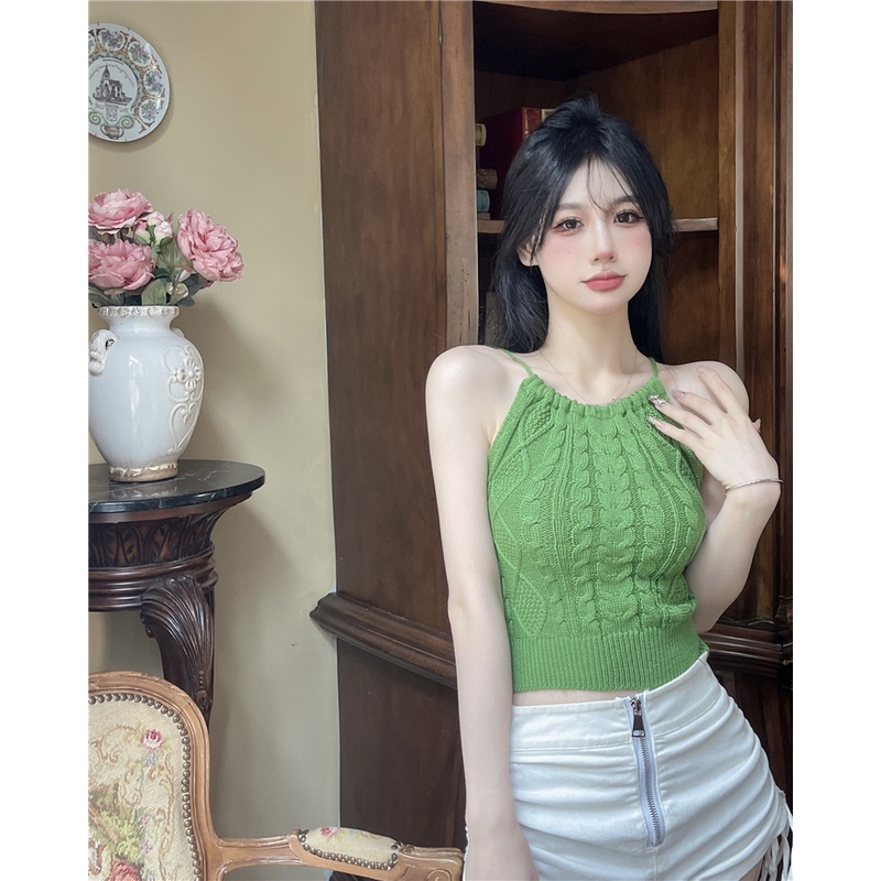 Áo không tay dệt kim phối dây thời trang cho phái nữ