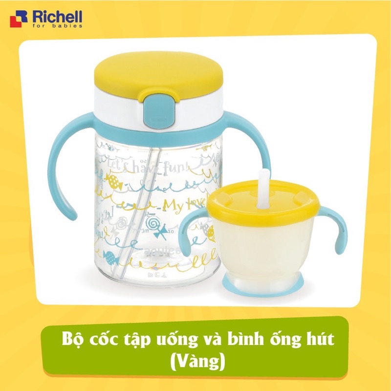 Bộ Cốc Tập Uống Và Bình Ống Hút Richell Nhật Bản