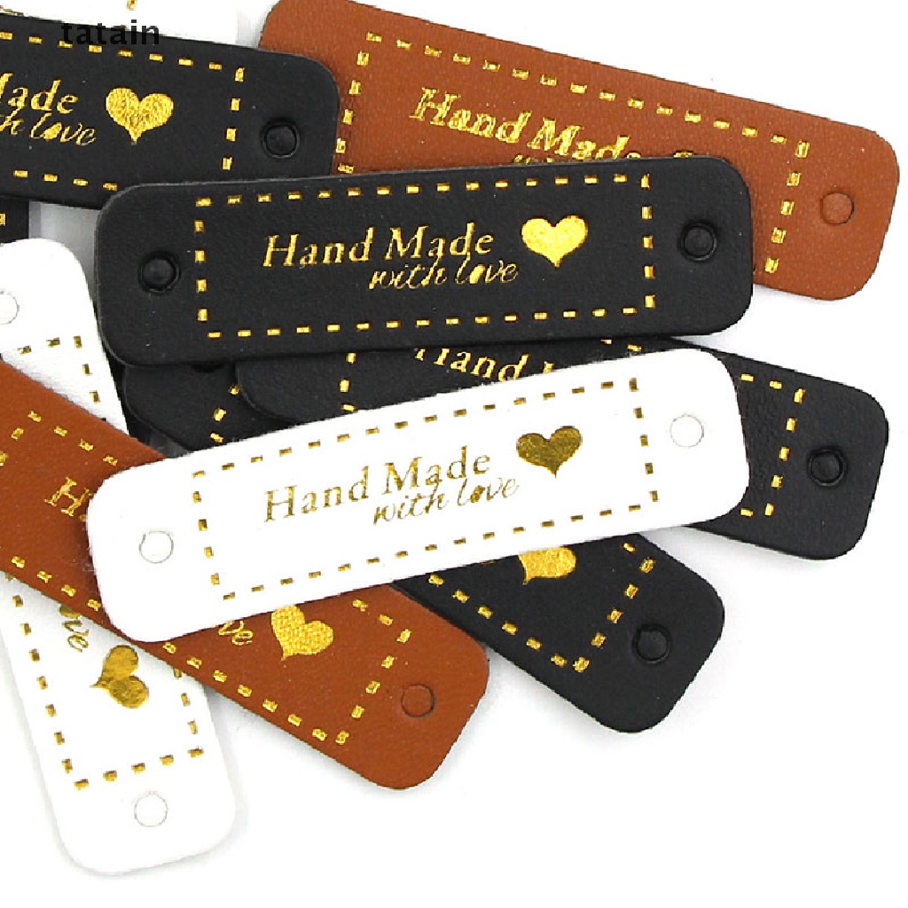 [TAT] 50Pcs Bronzing PU Leather Tags Handmade With Love Labels Sewing Craft DIY Tags CVX