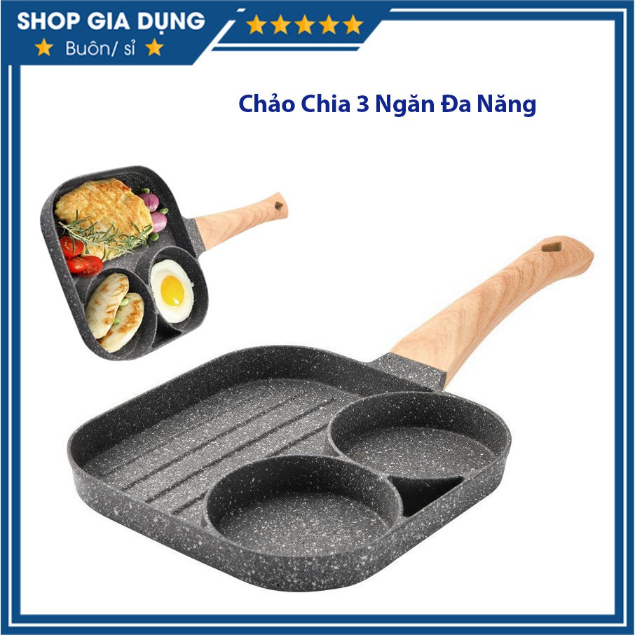 Chảo Đá Chống Dính Chia Ô 3 Ngăn 4 Ngắn Chảo Chiên Rán Đa Năng Chống Dính