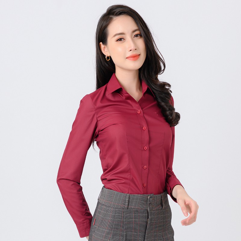 Áo sơ mi công sở nữ dài tay trơn Thái Hòa 8 màu sắc siêu đẹp