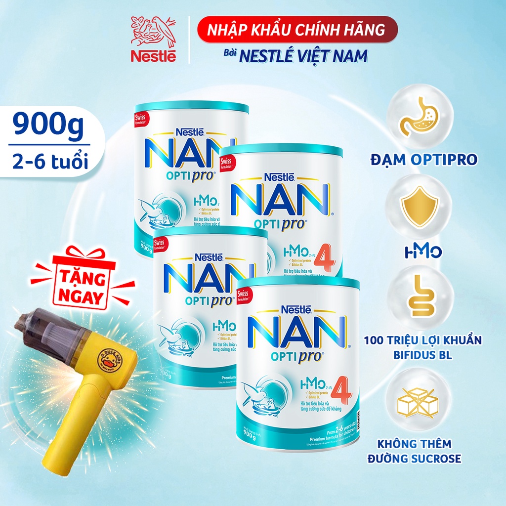 [Tặng 1 Máy hút bụi cầm tay] Combo 4 lon NAN Optipro 4 900gr