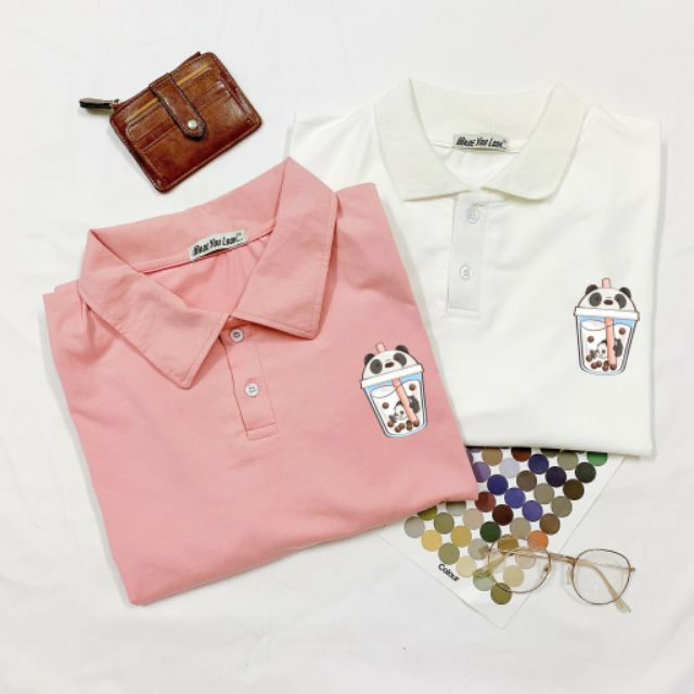 Áo thun polo tay lỡ in TRÀ SỮA unisex (Ảnh thật)
