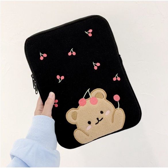 Túi Đựng Laptop Họa Tiết Gấu cherry Phong Cách Hàn Quốc Dễ Thương 11/13/15