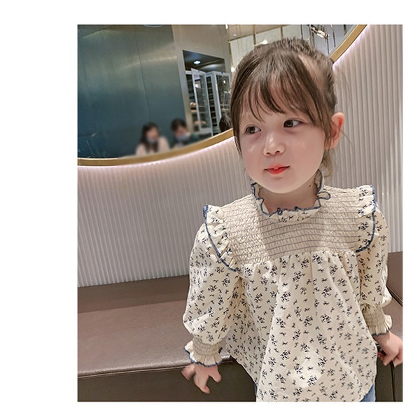Áo sơ mi dài tay cho bé gái Áo sơ mi hoa nhí mùa thu và mùa đông cho bé gái