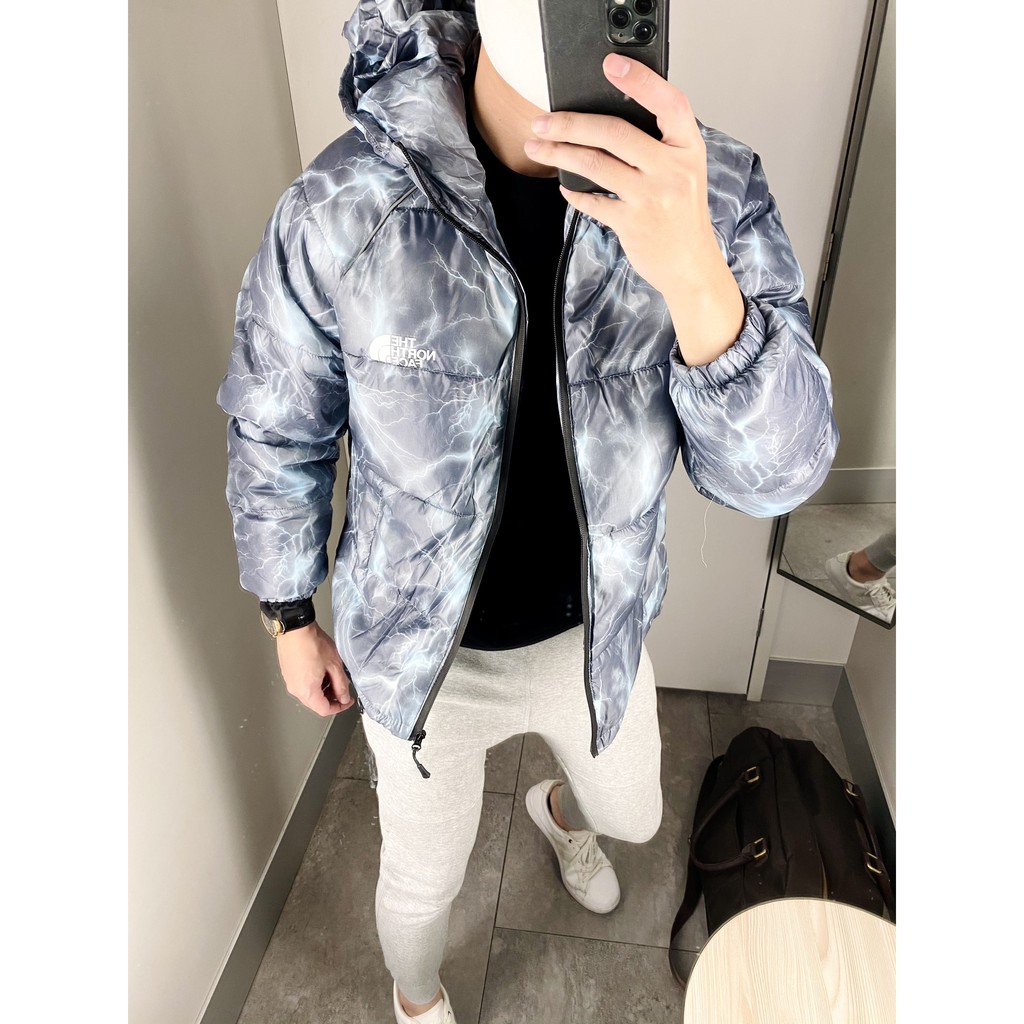 Áo Khoác Phao Lông Vũ Họa Tiết Sấm Sét