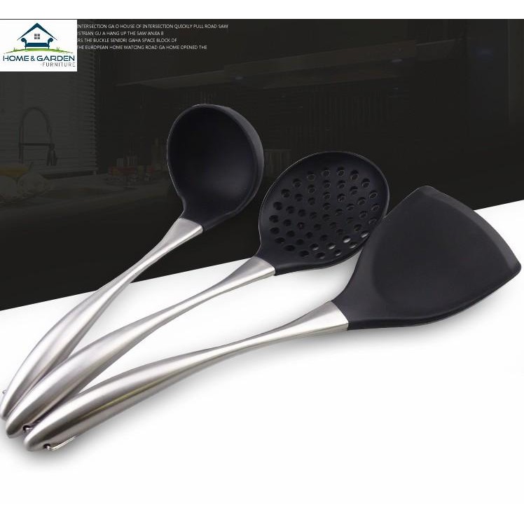 Bộ 3 dụng cụ nấu ăn silicone chịu nhiệt, cán inox 304 cao cấp Home &amp; Garden... Mới !!!