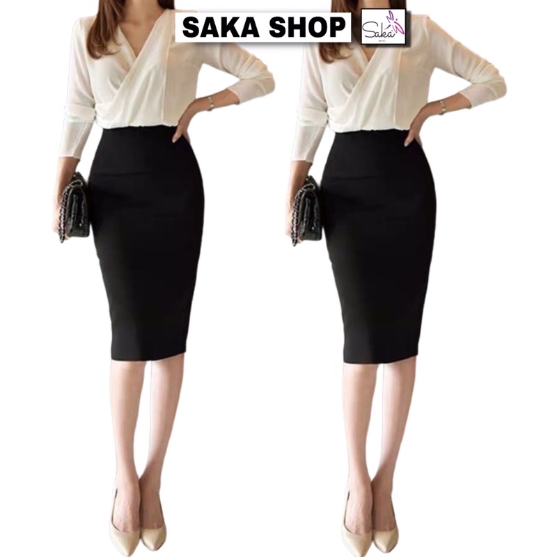 Chân váy nữ bút chì ôm công sở dài qua gối chất thun dày dặn