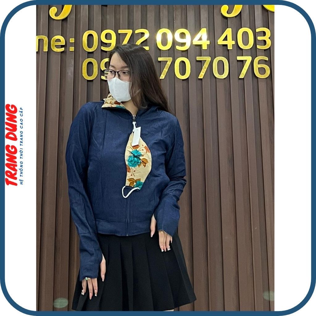 Áo khoác chống nắng vải bò jean 2 lớp cao cấp, lớp trong vải lanh nhung mềm mại, thấm hút mồ hôi.-Tặng Khẩu trang cotton