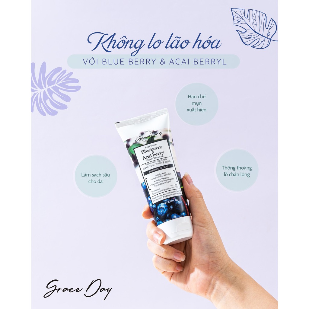 Sữa Rửa Mặt Làm Sáng Và Sạch Da Hàn Quốc Grace Day Real Fresh Blueberry & Acaiberry Foam Cleanser 100ml