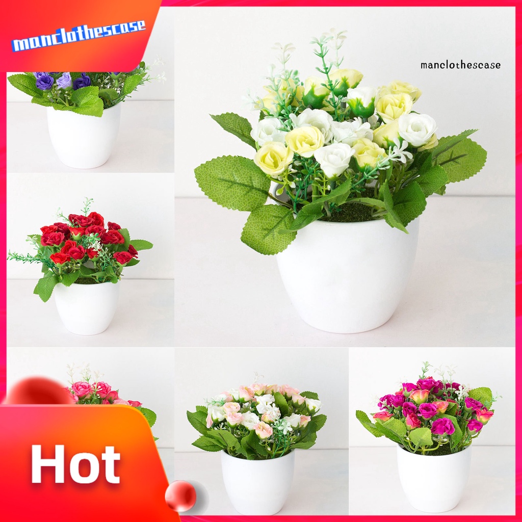 Chậu Hoa Giả Bằng Nhựa Nhiều Màu Sắc Dùng Trang Trí Bàn Làm Việc