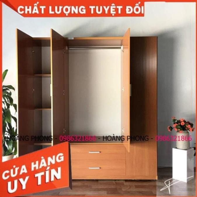 Tủ quần áo 4 cánh mãu gỗ đỏ - Tủ nhựa đài loan cao cấp (1m62 x 1m85) Miễn phí vận chuyển Bảo hành 2 năm tại nhà