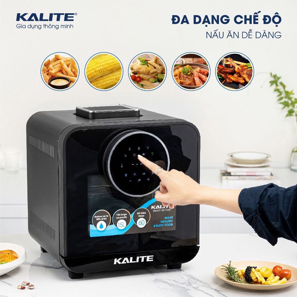 Nồi Chiên Không Dầu Hơi Nước Kalite Steam Star Dung Tích 15L - chiên nướng hấp 3 Trong 1 - bảo hành chính hãng 24 tháng