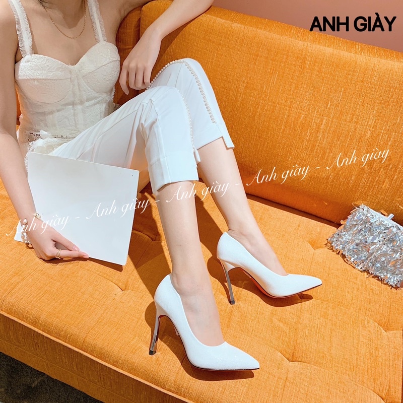 CG38 - Giày cao gót ,giày cưới , dự  tiệc WODQJ da nhũ xước gót nhọn 9p hàng quảng châu cao cấp ( ảnh thật, kèm video)