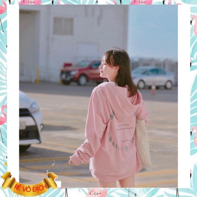 (mới) ÁO HOODIE THE MOON HỒNG ĐEN - ÁO KHOÁC NỈ REGODS TRÁI ĐẤT love you