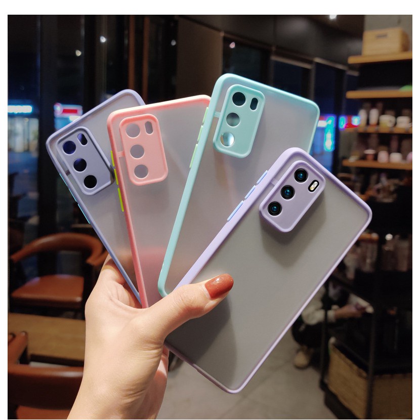 Ốp lưng Oppo A54 , A55 , A74 , A94, A95  lưng nhám viền màu pastel bảo vệ camera