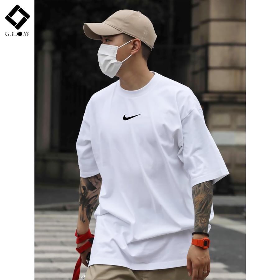 Áo thun nam nữ thêu logo Nike vải cotton, áo phông unisex form rộng tay lỡ phong cách ulzzang