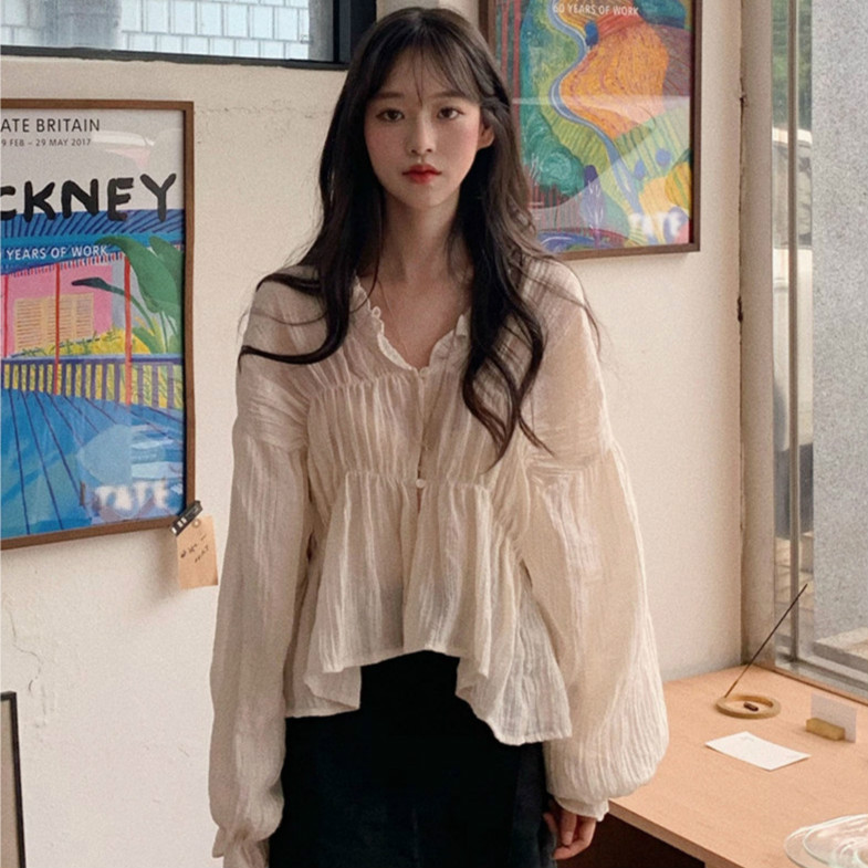 Áo Cổ Chữ V Dáng Rộng Màu Trơn Thời Trang Hàn Quốc Xinh Xắn Dành Cho Nữ