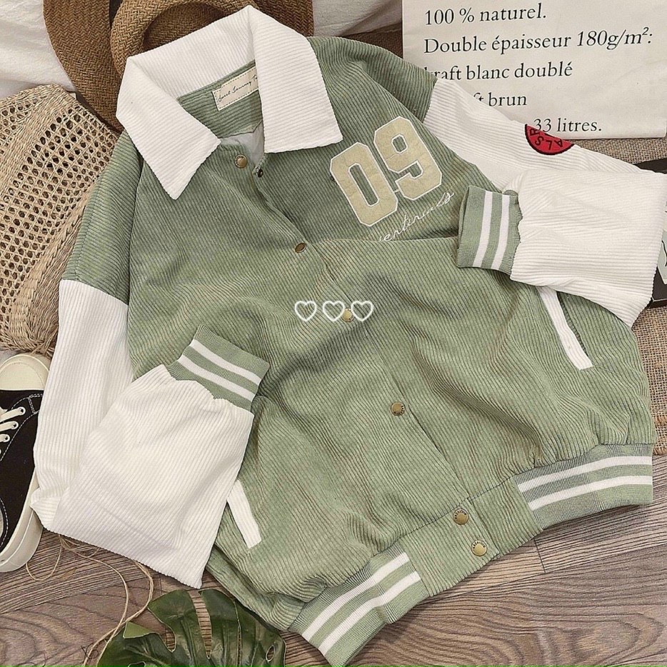 Áo khoác bomber Unisex CỔ BẺ chất nhung tăm thêu số 09 ,form rộng 2 lớp đẹp cho nữ,nam