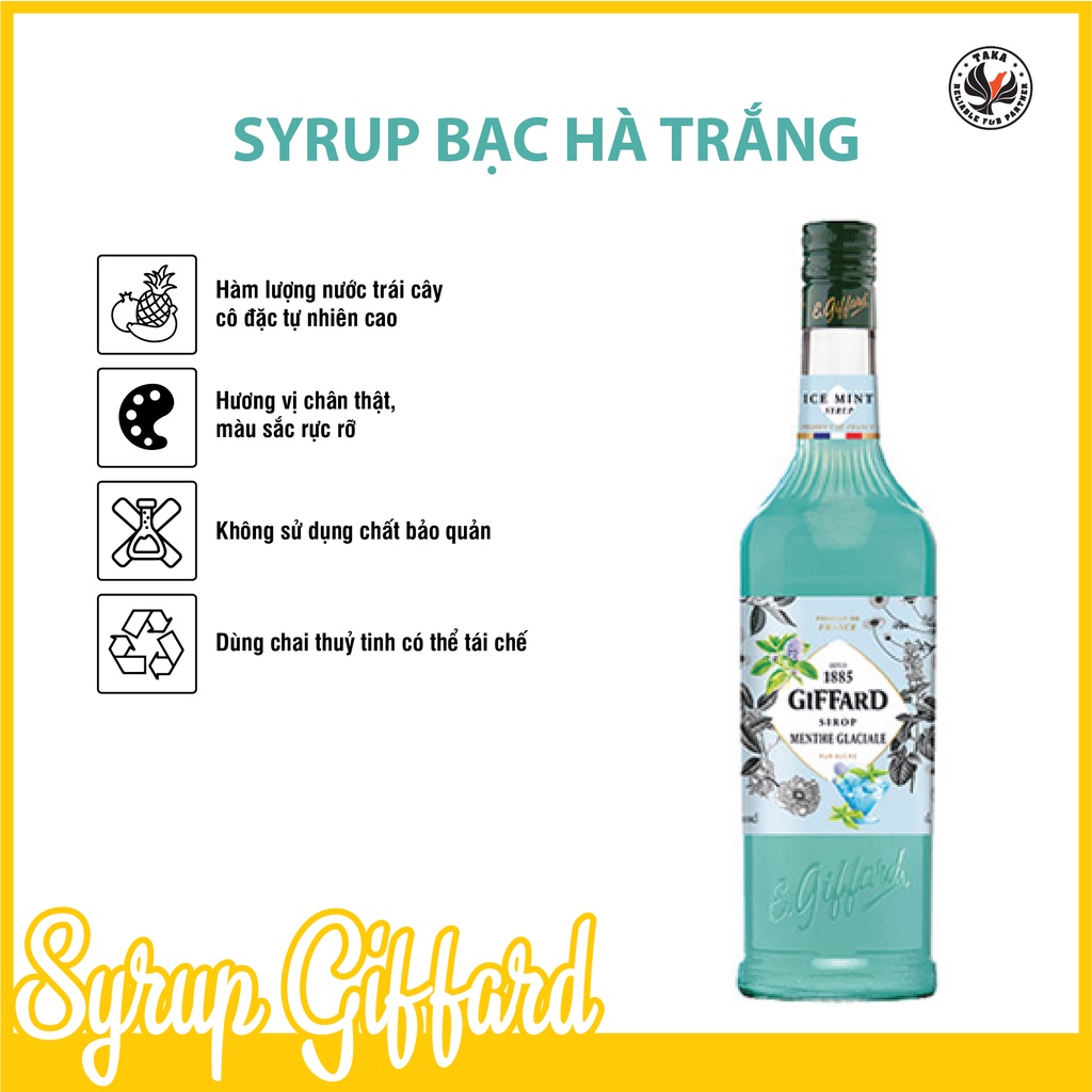 Siro Vị Bạc Hà Trắng  (ICE Mint) Hiệu Giffard Chai 1L. Hàng công ty có sẵn giao ngay