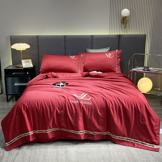Sét 4 món chăn ga lụa LV cao cấp, Bộ chăn ga gối chất phi lụa mềm mịn sang trọng