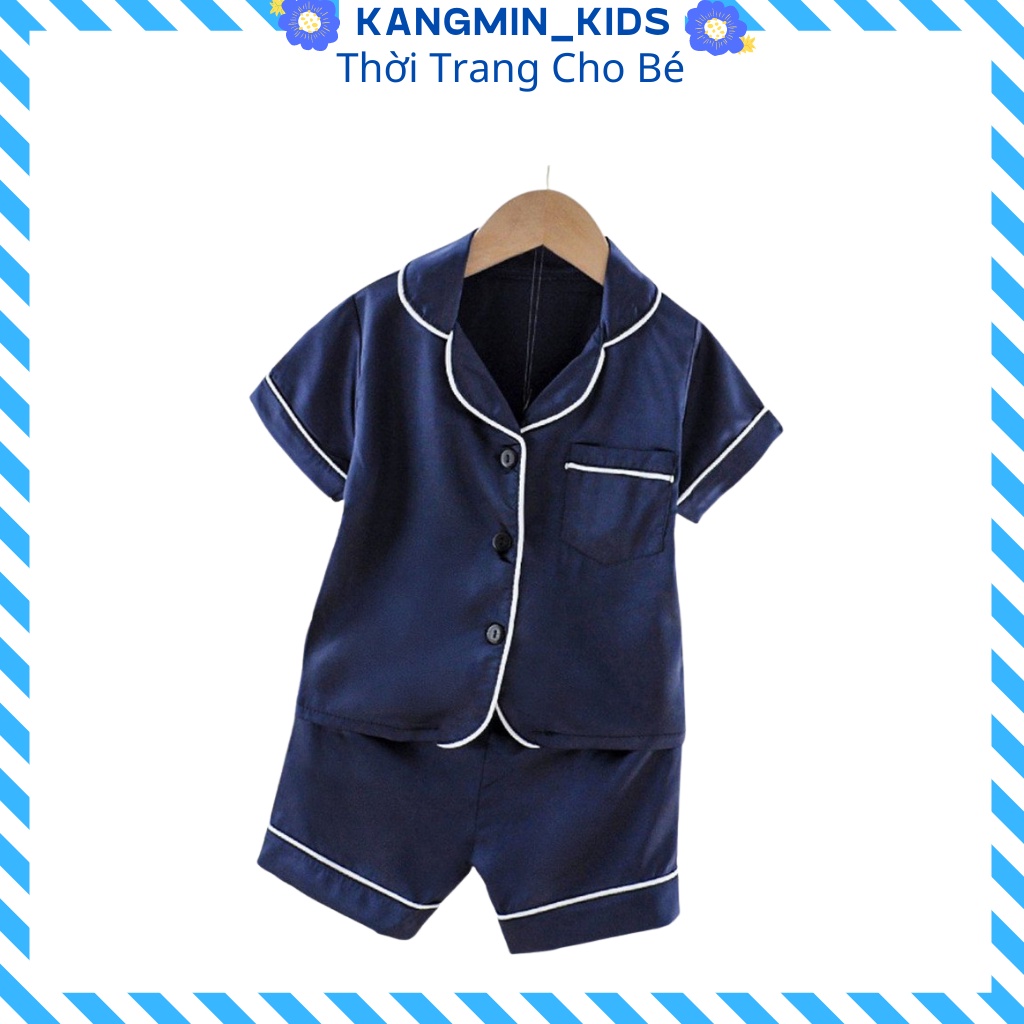 Bộ Pijama lụa Cộc Cho Bé Trai Kangmin kids , Đồ Ngủ pizama cho bé trai bé gái Cực Mát Cho Bé Từ 6kg-28kg