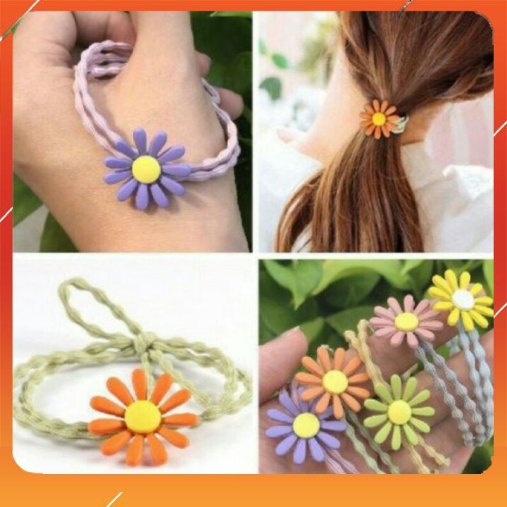 Sét 5 dây chun buộc tóc hoa cúc hoa mi đủ 5 màu cực xinh