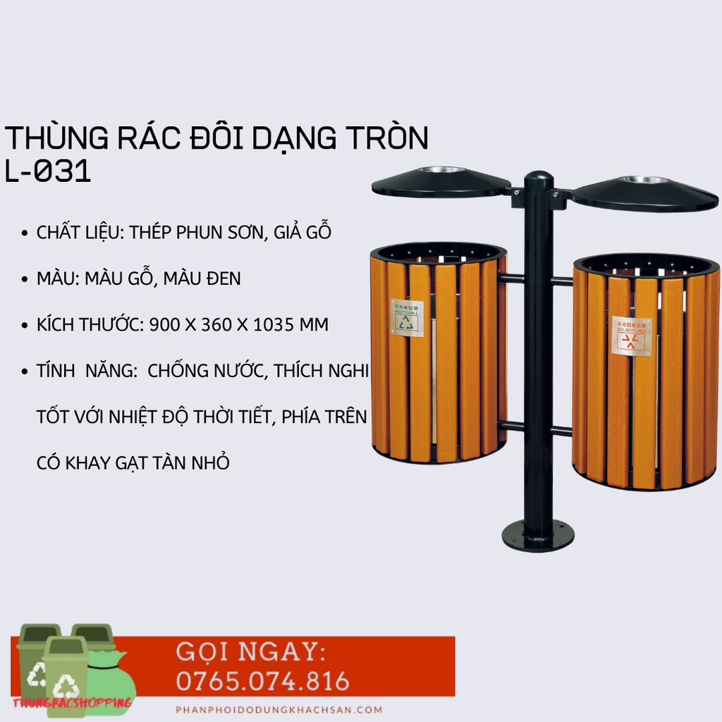 THÙNG RÁC ĐÔI CÔNG CỘNG NGOÀI TRỜI DẠNG TRÒN SIÊU BỀN L-031