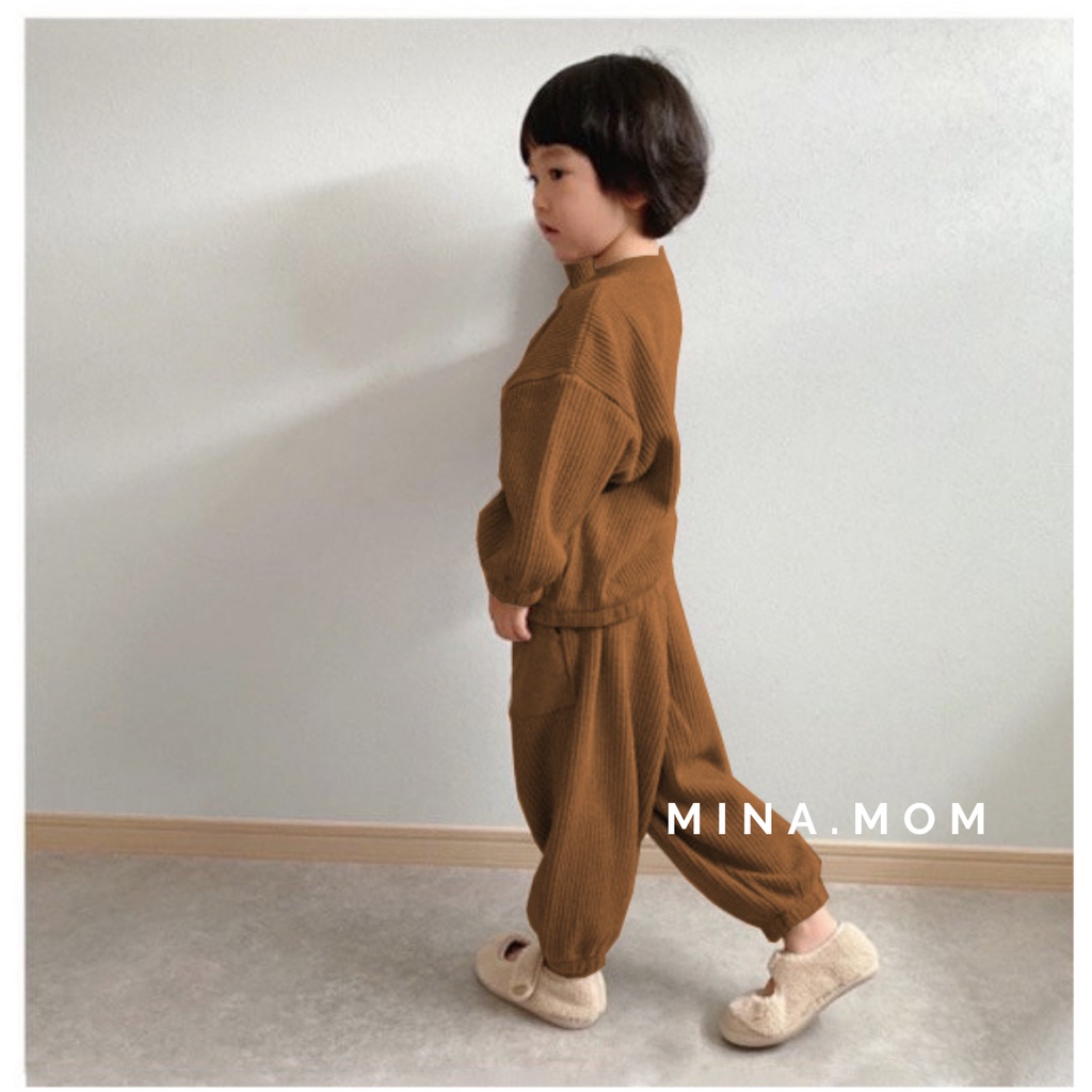 Bộ quần áo thu đông cho bé trai, bé gái mina.mom set đồ bộ dài tay cho bé cotton tổ ong mềm mịn cho bé 1- 6, 7 tuổi