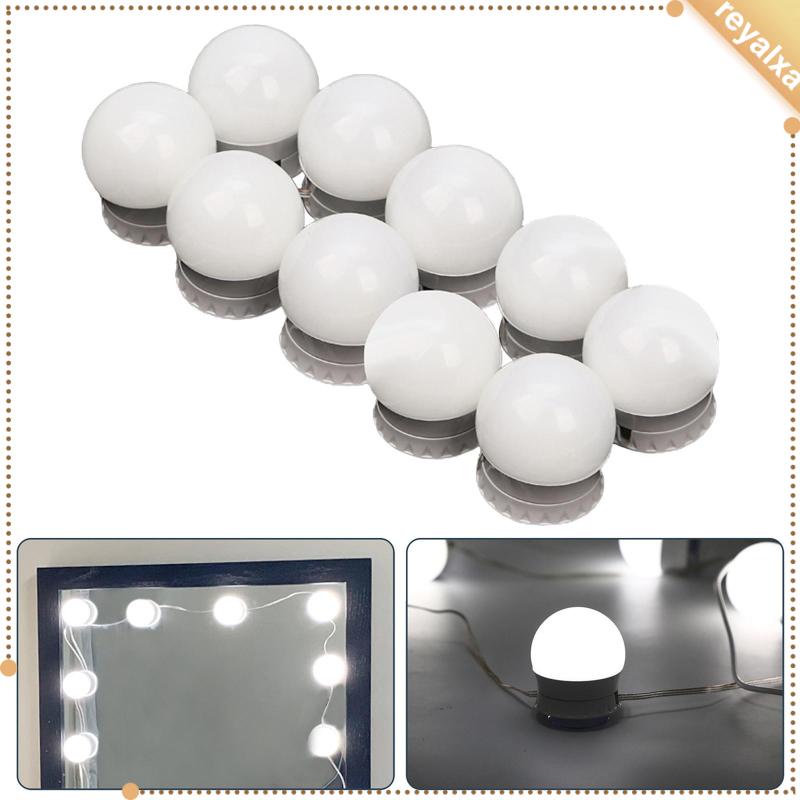 Đèn LED 10 Bóng Gắn Gương Trang Điểm Có Cốc Hút Sử Dụng Pin Để Bàn Trang Điểm